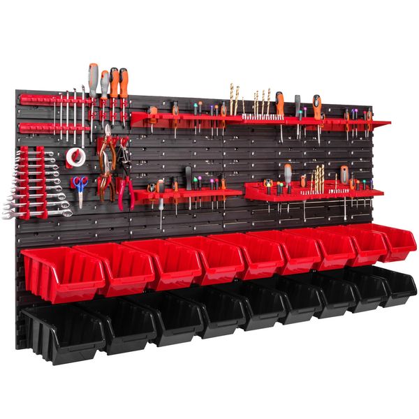 18 Scatole Impilabili Portautensili Scaffale A Muro Officina Scaffale Portautensili A Muro 156X78Cm Sistema Di Stoccaggio Portautensili Scivolo Scaffale Aperto Bidoni Di Stoccaggio Pannelli A Muro Extra Forte Scaffale Scaffale Espandibile Officina Scaffali Di Stoccaggio-image