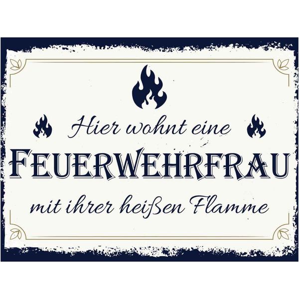 Vianmo Insegna In Legno 30X40 Cm Hier Wohnt Eine Feuerwehrfrau-image