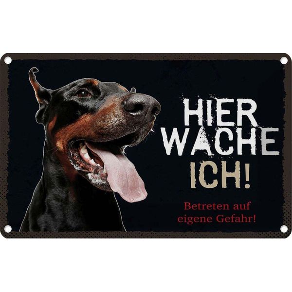 Vianmo Insegna Di Latta 12X18 Cm Dobermann Hier Wache Eigene Gefahr-image