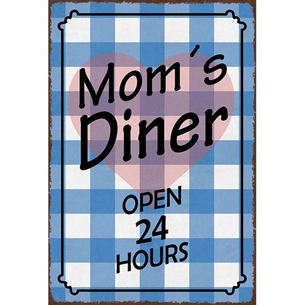 Vianmo Insegna In Legno 18X12 Cm Mom´S Diner Open 24 Hours Herz-image