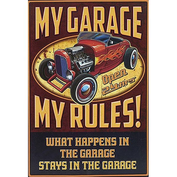 Vianmo Insegna In Legno 18X12 Cm My Garage Open 24 Hrs My Rules-image