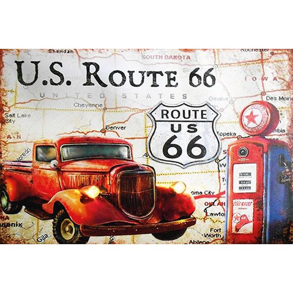 Vianmo Insegna In Legno 12X18 Cm Retro Us Route 66 Oldtimer Tankstelle-image