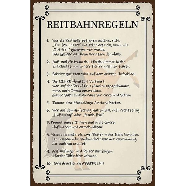 Vianmo Insegna In Legno 18X12 Cm Blechschild Pferd Reitbahnregeln Wer Reithalle-image