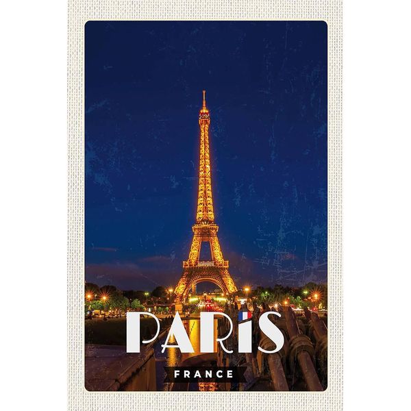 Vianmo Insegna In Legno 18X12 Cm Paris France Eiffelturm Nacht Lichter-image