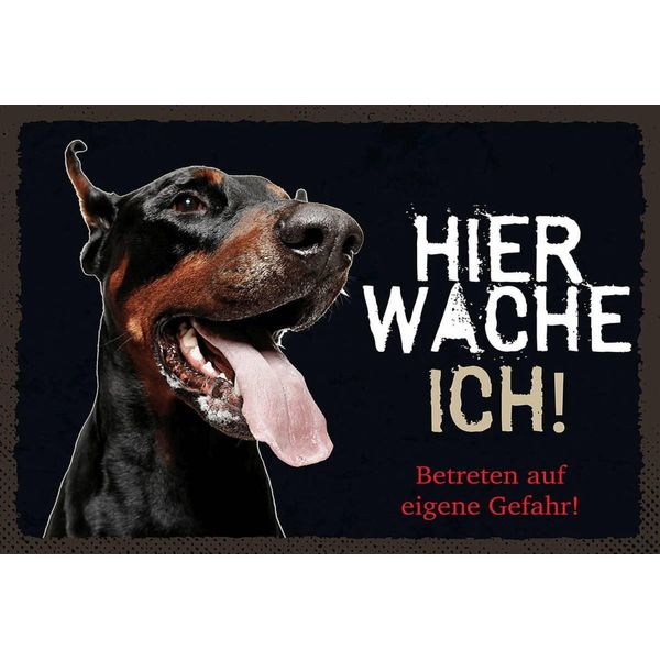 Vianmo Insegna In Legno 12X18 Cm Dobermann Hier Wache Eigene Gefahr-image