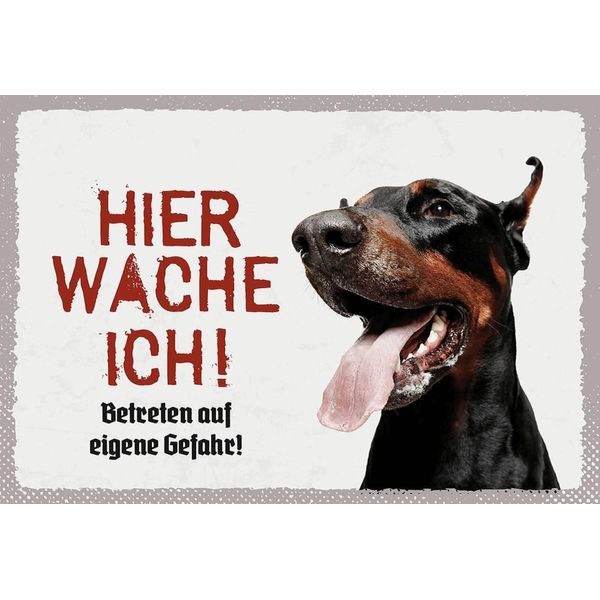 Vianmo Insegna In Legno 12X18 Cm Dobermann Hier Wache Eigene Gefahr-image