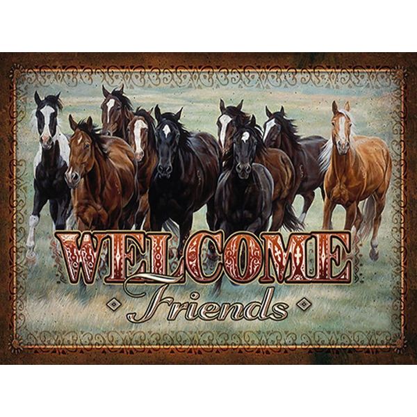 Vianmo Insegna In Legno 30X40 Cm Pferde Welcome Friends-image