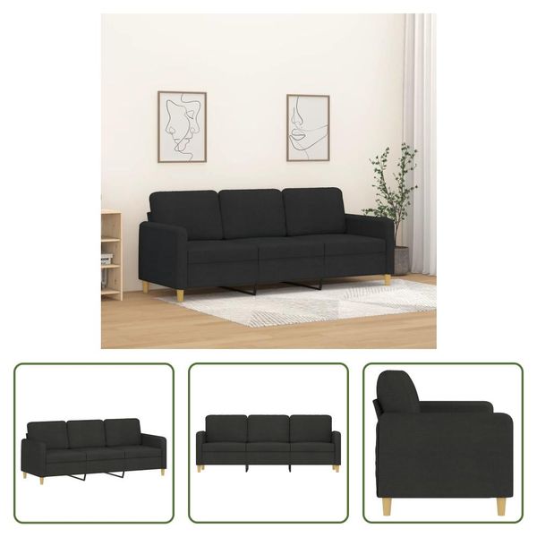 The Living Store Divano 3 Posti Nero 180 Cm In Tessuto-image