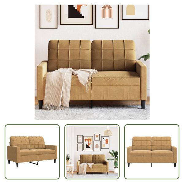 The Living Store Divano A 2 Posti In Velluto Marrone 120 Cm-image