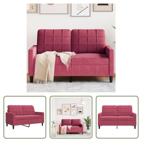 The Living Store Divano A 2 Posti In Velluto Rosso Vino 120 Cm-image