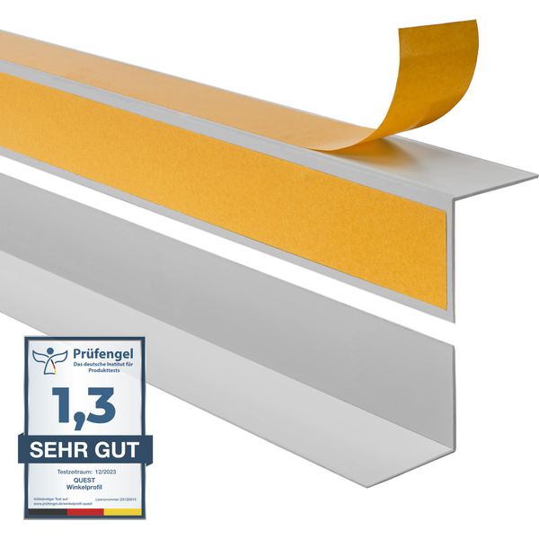 Quest Profilo Angolare Decorativo Rigido In Pvc 20X20 Mm, 1,5 M Incollato All'esterno, Protezione Dei Bordi, Grigio-image