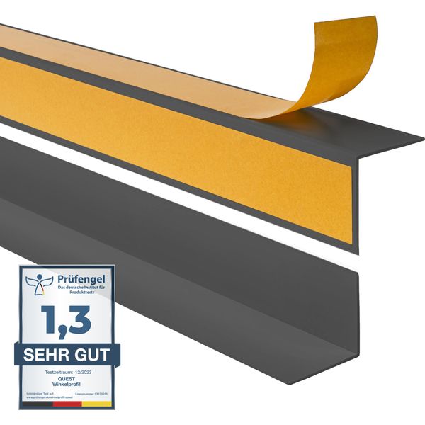 Quest Profilo Angolare Decorativo Rigido In Pvc 20X20 Mm, 1,5 M Incollato All'esterno, Protezione Dei Bordi, Grigio Scuro-image