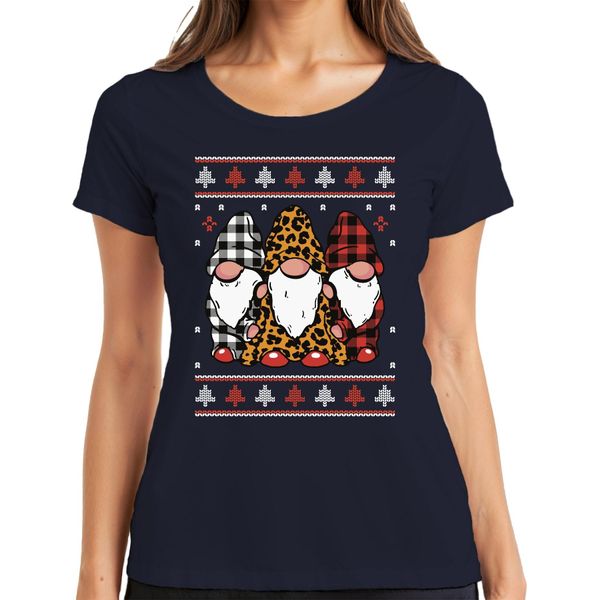 Gnomi Di Natale Elfi A Scacchi - Maglietta Da Donna Con Maglione Natalizio, Navy, S-image