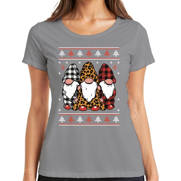 Gnomi Di Natale Elfi A Scacchi - Maglietta Da Donna Con Maglione Natalizio, Grigio, 3XL-image