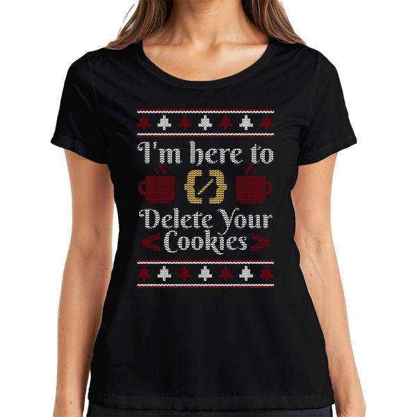Computer Scientist Cookies Christmas Saying - Ugly Christmas Sweater Christmas Gift Ladies T-Shirt, Nero, Xl-image