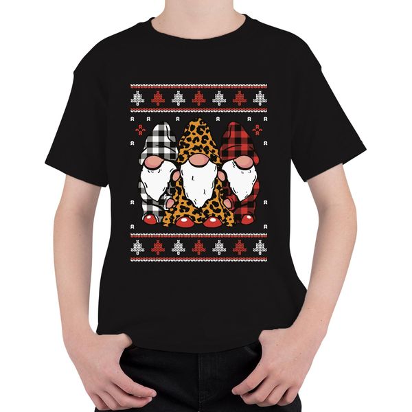 Gnomi Di Natale Elfi A Scacchi - Maglietta Unisex Per Bambini Con Maglione Natalizio, Nero, 116-image