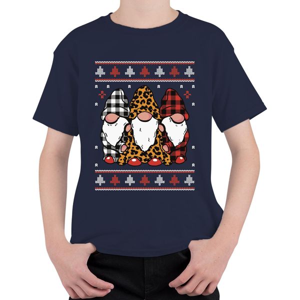 Gnomi Di Natale Elfi A Scacchi - Maglietta Unisex Per Bambini Con Maglione Natalizio, Navy, 116-image
