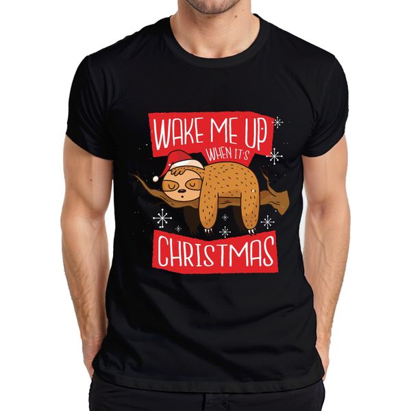 Wake Me Up When It's Christmas Sloth - Regalo Di Natale Maglietta Da Uomo, Nero, 3XL-image