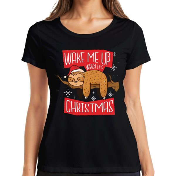 Wake Me Up When It's Christmas Sloth - Regalo Di Natale Maglietta Da Donna Di Natale, Nero, S-image