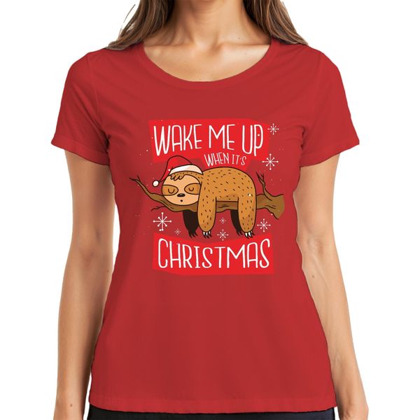 Wake Me Up When It's Christmas Sloth - Regalo Di Natale Maglietta Da Donna Natalizia, Rosso, S-image