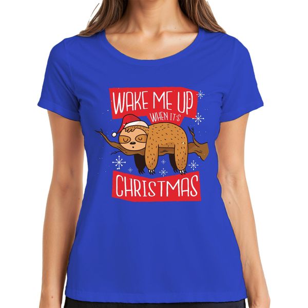Wake Me Up When It's Christmas Sloth - Maglietta Da Donna Con Regalo Di Natale, Blu, M-image