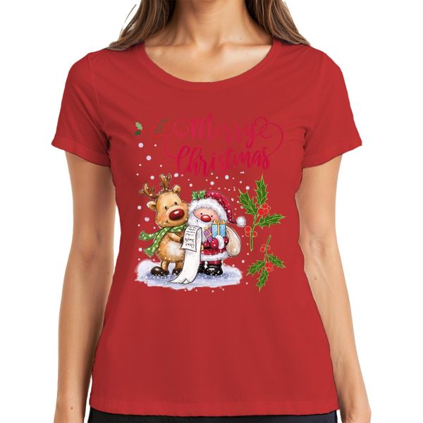 Merry Christmas Santa Reindeer Wish List Mistletoe - Maglietta Da Donna Con Regalo Di Natale, Rosso, Xl-image