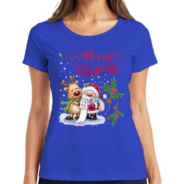 Merry Christmas Santa Reindeer Wish List Mistletoe - Maglietta Da Donna Con Regalo Di Natale, Blu, Xxl-image