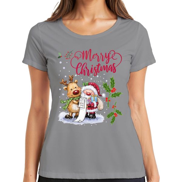 Merry Christmas Santa Reindeer Wish List Mistletoe - Maglietta Da Donna Con Regalo Di Natale, Grigio, Xl-image