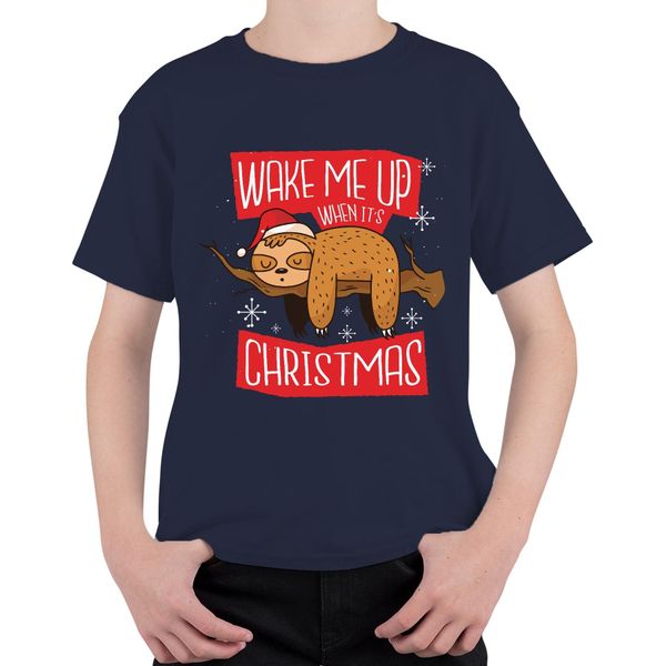 Wake Me Up When It's Christmas Sloth - Regalo Di Natale Natale Maglietta Unisex Per Bambini, Navy, 140-image