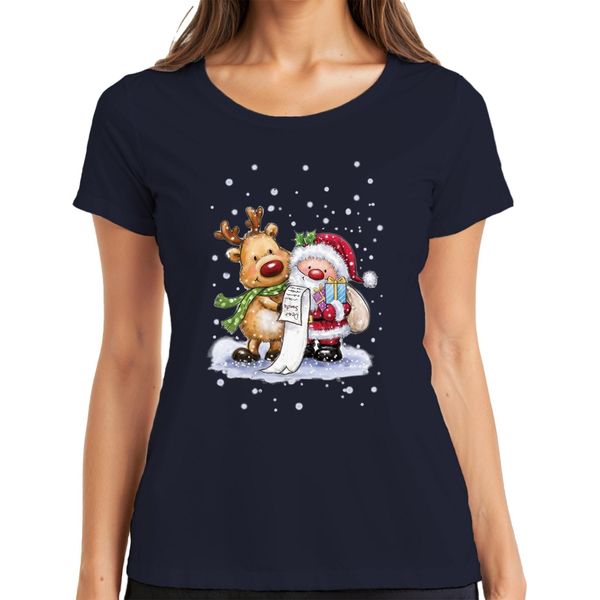 Babbo Natale Klaus Rudolf Renna Neve - Regalo Di Natale Maglietta Da Donna, Navy, 3XL-image