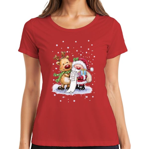 Babbo Natale Klaus Rudolf Renna Neve - Regalo Di Natale Maglietta Da Donna, Rosso, Xxl-image