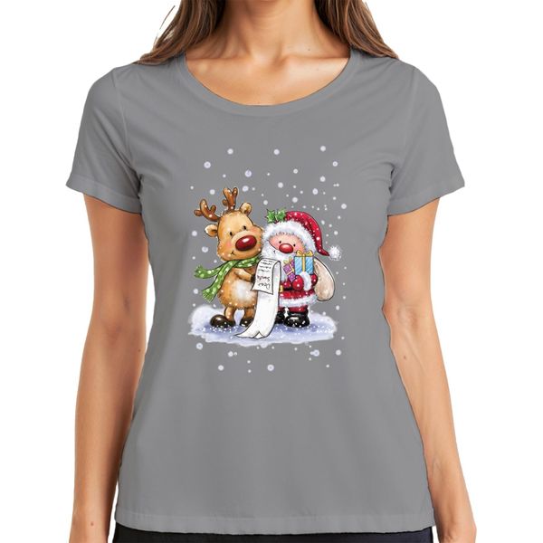Babbo Natale Klaus Rudolf Renna Neve - Regalo Di Natale Maglietta Da Donna, Grigio, 3XL-image