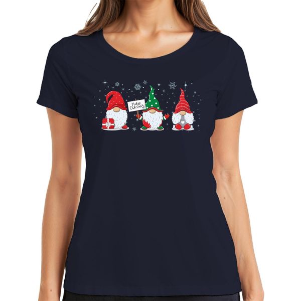 Buon Natale Gnomi Elfi Gnomi - Maglietta Da Donna Con Regalo Di Natale, Navy, 3XL-image