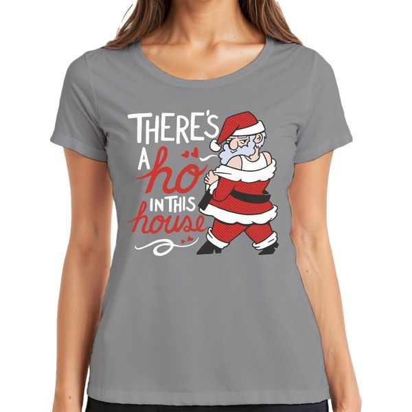 C'è Un Ho In Questa Casa Babbo Natale - Regalo Di Natale Maglietta Da Donna, Grigio, 3XL-image