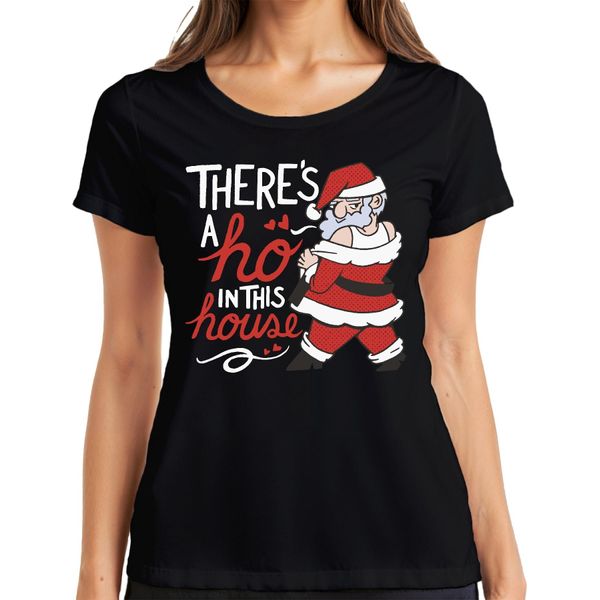 C'è Un Ho In Questa Casa Babbo Natale - Regalo Di Natale Maglietta Da Donna, Nero, S-image