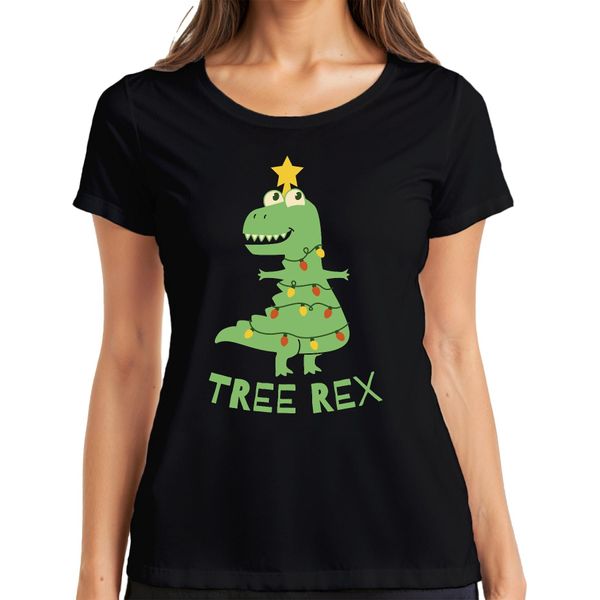 Maglietta Da Donna Tree Rex Christmas Tree T-Rex - Regalo Di Natale, Nero, 3XL-image