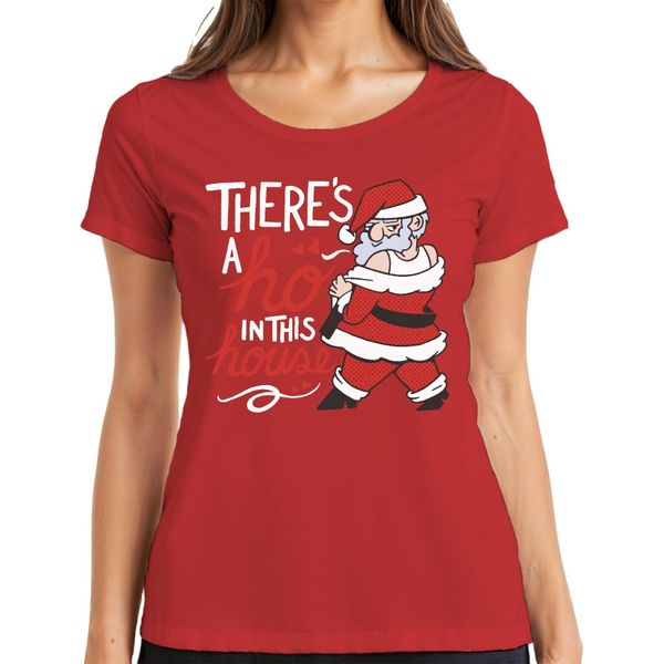 C'è Un Ho In Questa Casa Babbo Natale - Maglietta Da Donna Con Regalo Di Natale, Rosso, Xxl-image