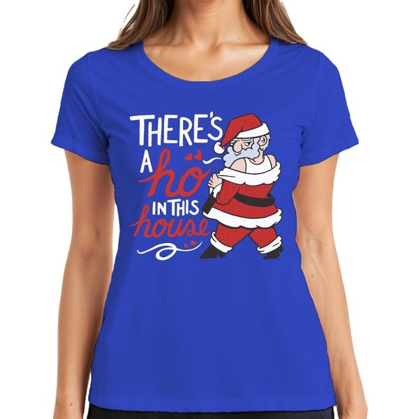 C'è Un Ho In Questa Casa Babbo Natale - Regalo Di Natale Maglietta Da Donna, Blu, 3XL-image