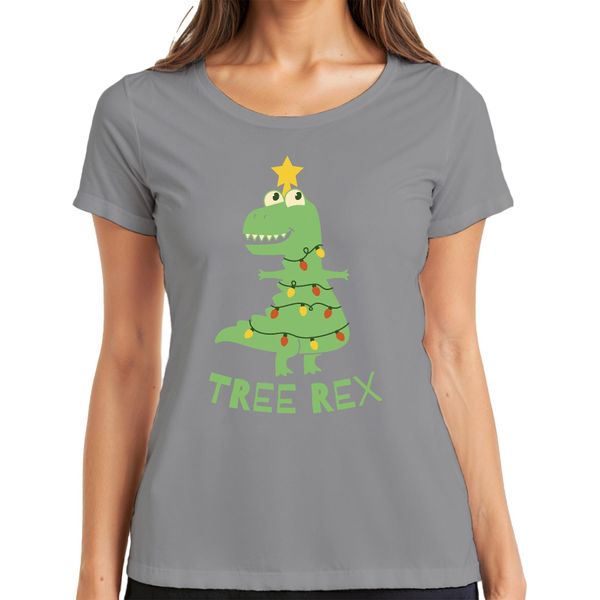 Maglietta Da Donna Tree Rex Christmas Tree T-Rex - Regalo Di Natale, Grigio, 3XL-image