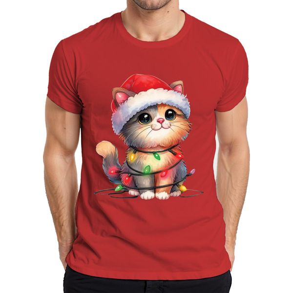 Catena Di Luci Per Gatti Amante Dei Gatti - Regalo Di Natale Maglietta Da Uomo, Rosso, Xl-image