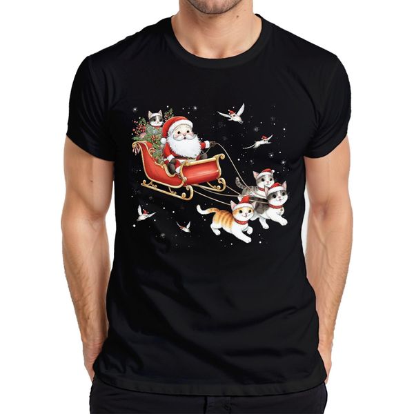Maglietta Da Uomo Santa Claus Sleigh Cats Kitten - Christmas Gift Christmas, Nero, L-image
