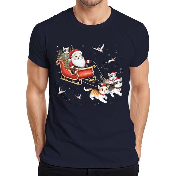 Maglietta Da Uomo Santa Claus Sleigh Cats Kitten - Christmas Gift Christmas, Navy, M-image