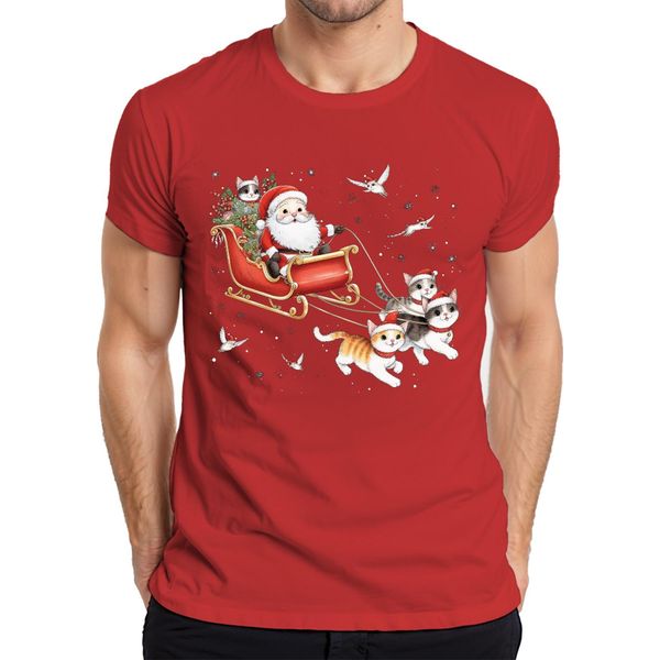 Maglietta Da Uomo Santa Claus Sleigh Cats Kitten - Christmas Gift Christmas, Rosso, M-image