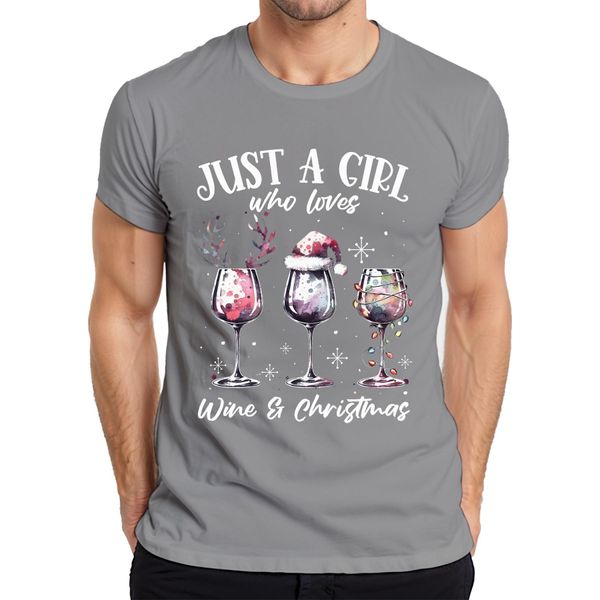 Solo Una Ragazza Che Ama Il Vino E Beve Vino A Natale - Maglietta Da Uomo Con Regalo Di Natale, Grigio, 3XL-image