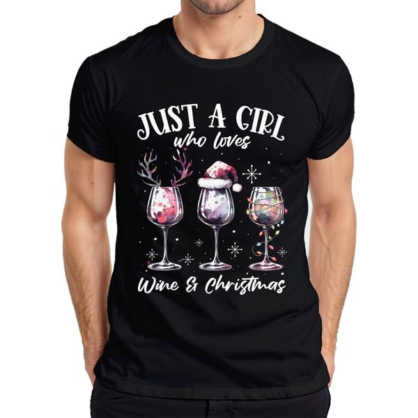 Solo Una Ragazza Che Ama Il Vino E Beve Vino A Natale - Maglietta Da Uomo Con Regalo Di Natale, Nera, 3XL-image