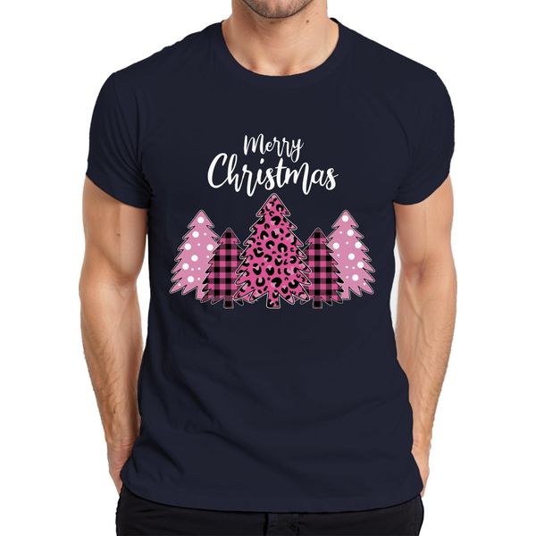 Maglietta Da Uomo Merry Christmas Albero Di Natale A Scacchi Rosa - Regalo Di Natale, Navy, Xl-image