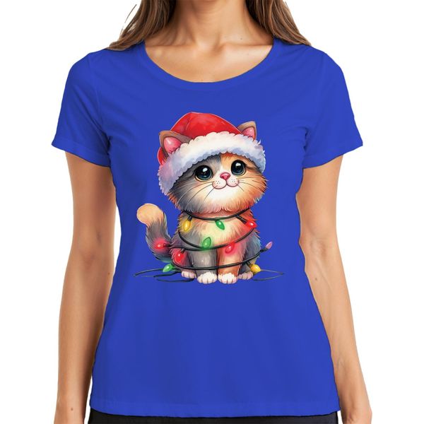 Catena Di Luci Per Gatti Amante Dei Gatti - Regalo Di Natale Maglietta Da Donna, Blu, M-image
