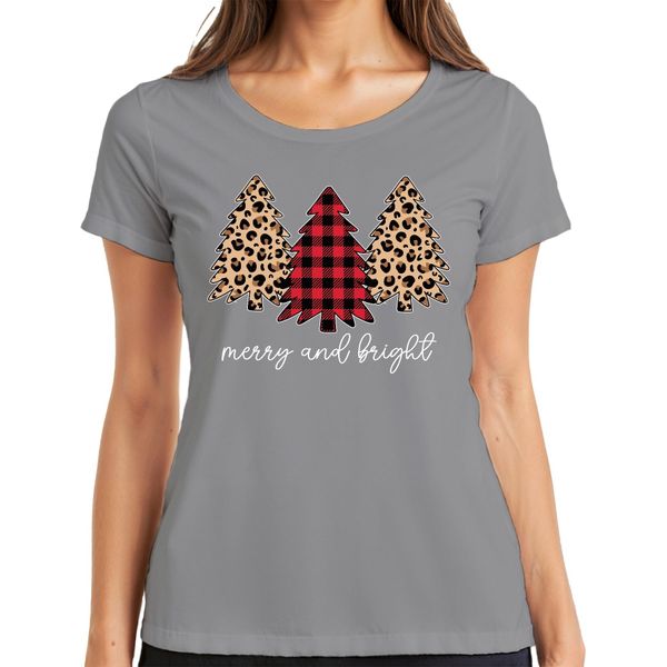 Merry And Bright Tannenbaum Checked - Maglietta Da Donna Con Regalo Di Natale, Grigio, 3XL-image