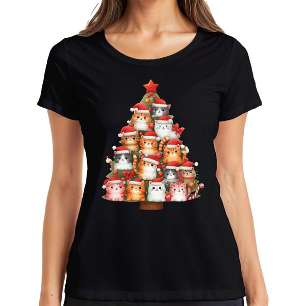 Gatti Albero Di Natale Proprietario Di Gatti - Regalo Di Natale Maglietta Da Donna, Nero, Xxl-image