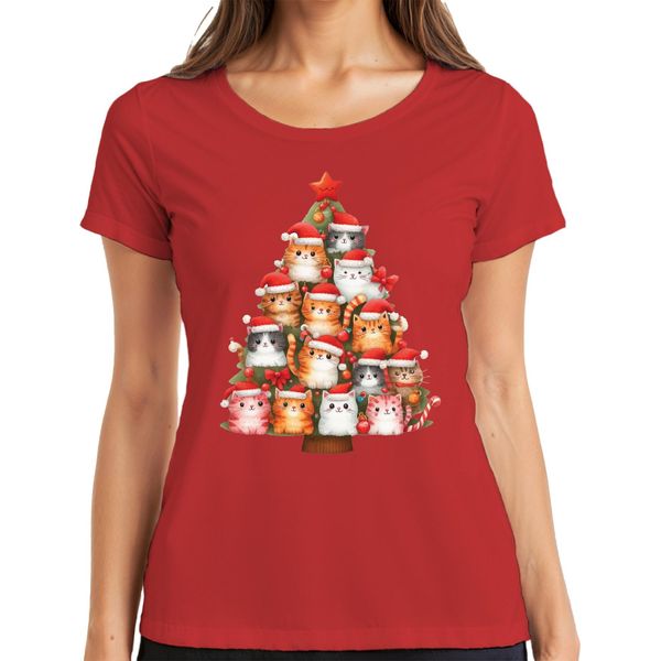 Gatti Albero Di Natale Proprietario Di Gatti - Regalo Di Natale Maglietta Da Donna, Rosso, Xxl-image